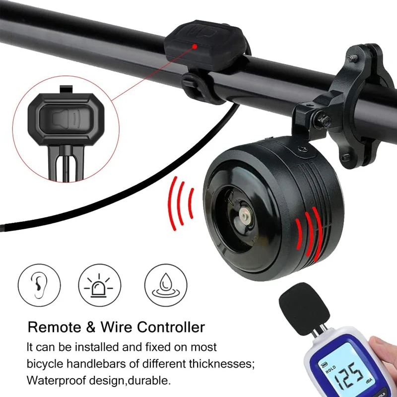 USB Rechargeable Bike Bell Alarm Horn Waterproof Anti-Theft Vibration Siren with Remote for Bikes