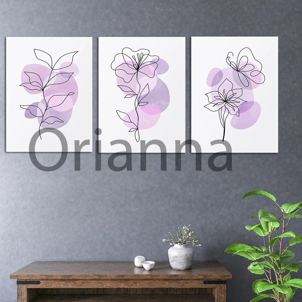 Lilac Floral Print Poster,Pastel Danish Decor,Abstract Flowers Printable Wall Art, Line Drawing, Pastel Wall Art Canvas Painting