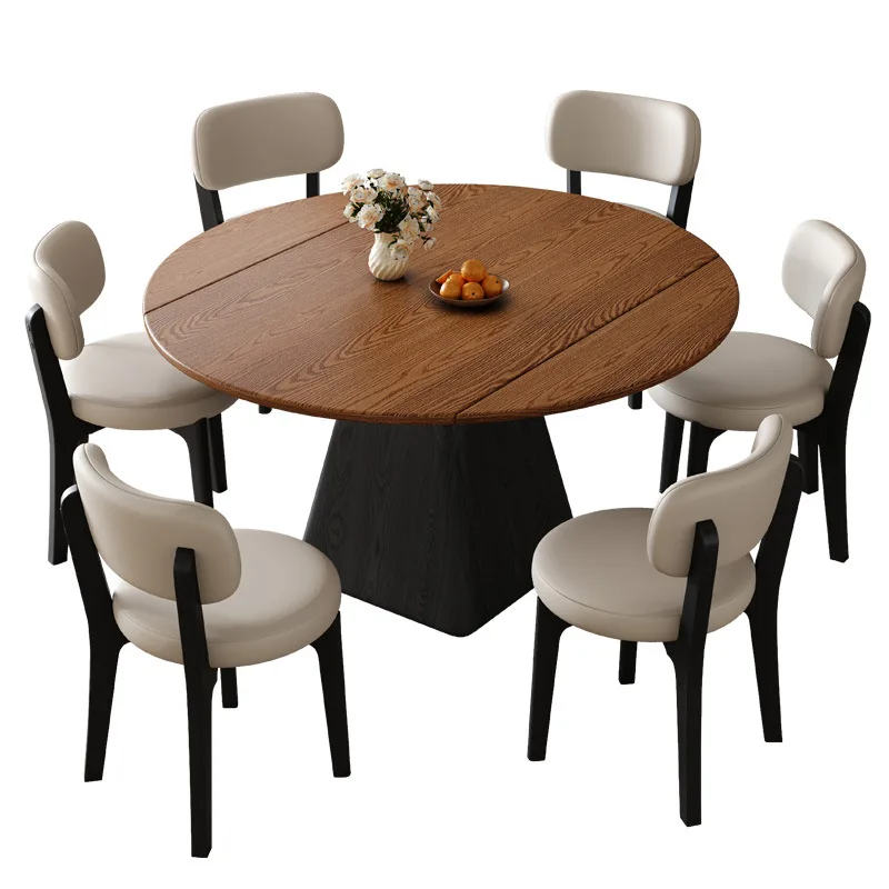 

Medieval retractable solid wood dining table and chair combination household small apartment retractable folding dual-purpose
