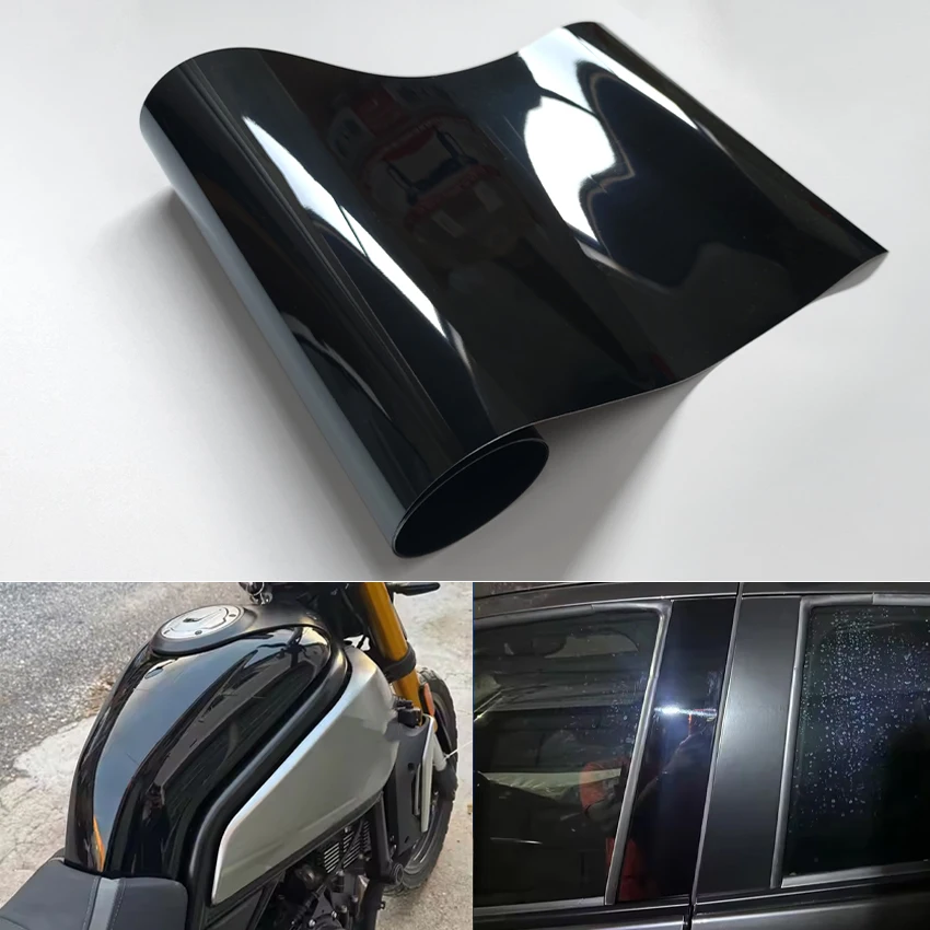 Ultra Gloss PET Piano Black Vinyl Wrap Film Sticker Auto Decoration Accessories Glossy Black Self Adhesive Vinyl Bubble Air Free