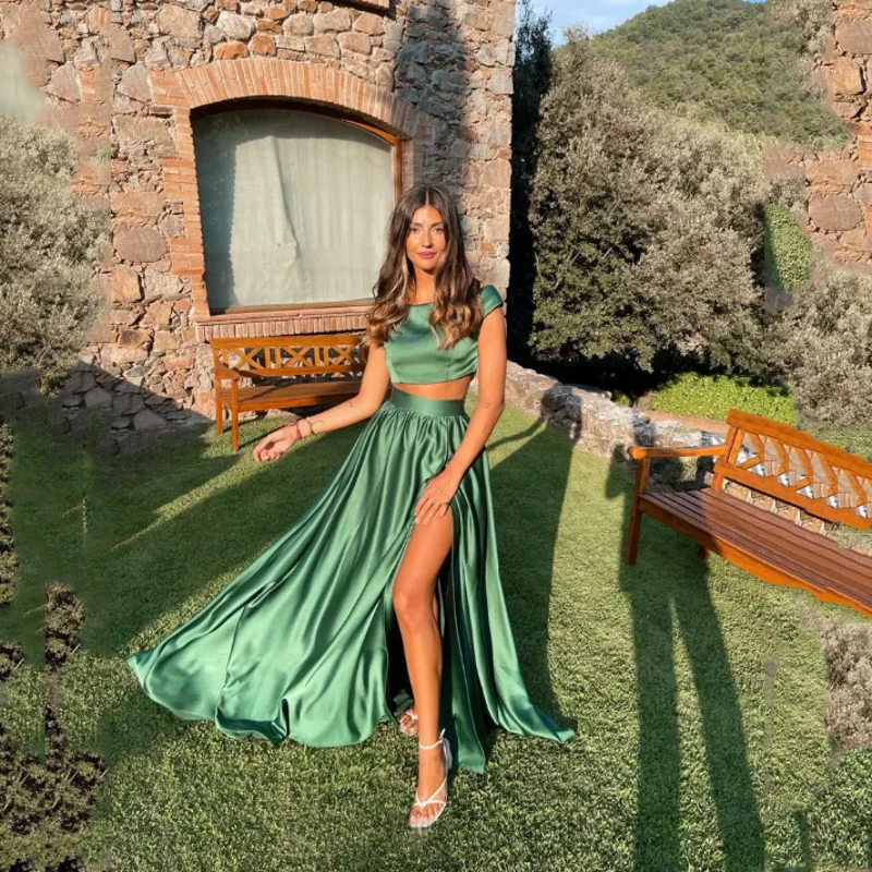 

Pretty Women Skirts Green Draped Zip Closure Fashion Split Maxi Skirt for Women Customized A Line Long Skirts