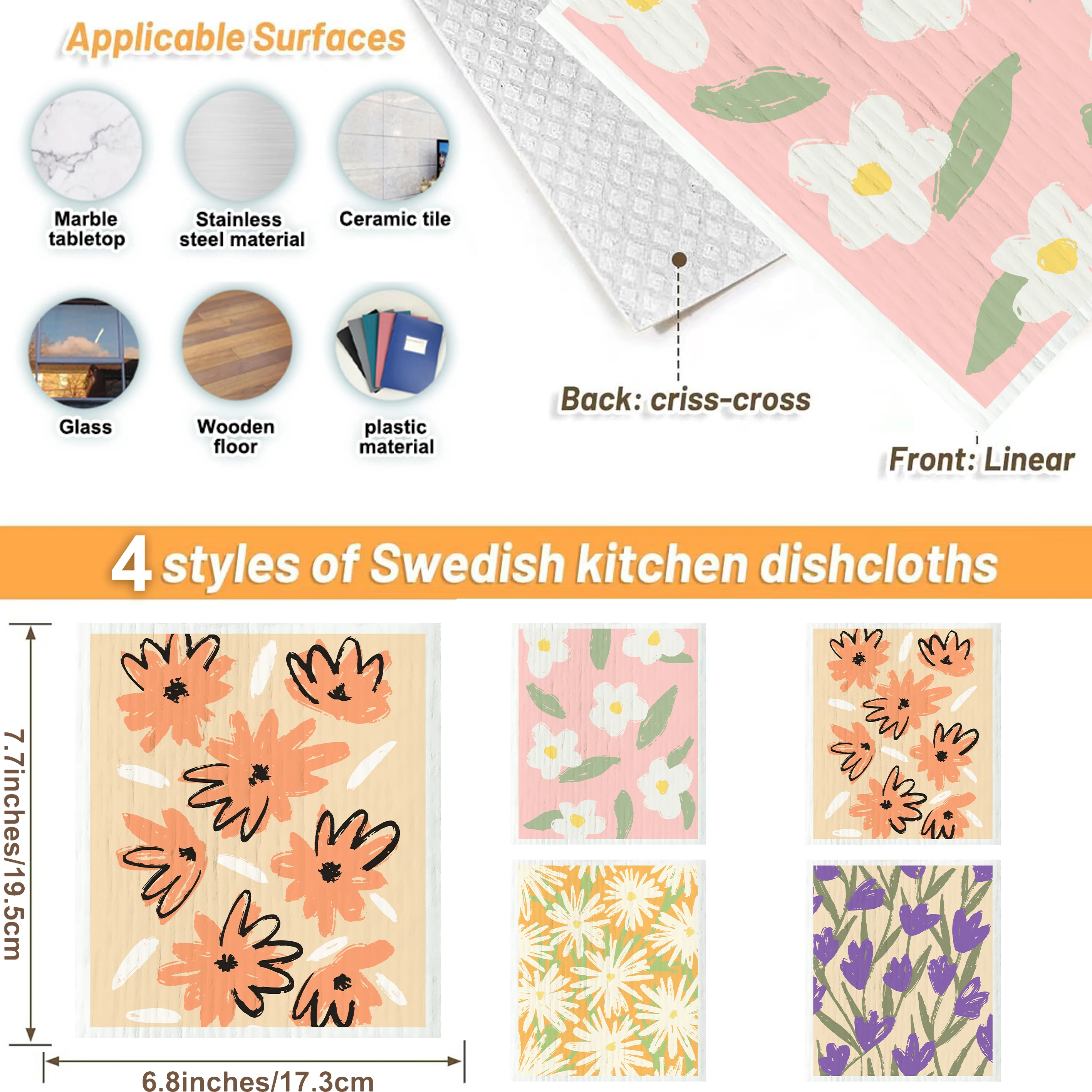 Swedish Dishcloths for Kitchen flower Series 4/8/12 pack Cloths Reusable Washable Wood Pulp Fiber Kitchen Cloths Replace Paper