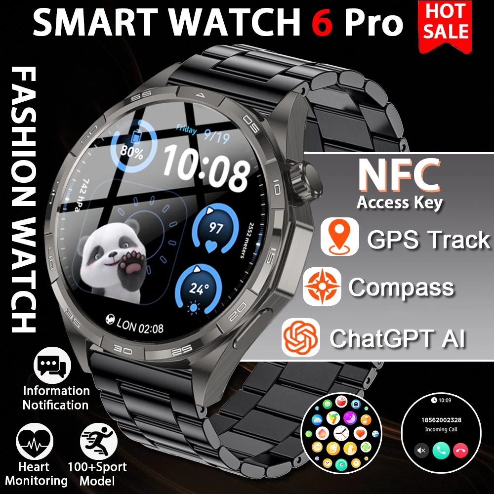 

2026Новые умные часы GT6 Pro для мужчин HD AMOLED экран GPS траектория движения сердечного ритма Bluetooth вызов 1,50 "smartWatch IP68 водонепроницаемые