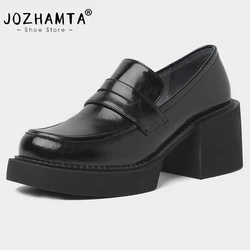 JOZHAMTA Size 34-39 Women Pumps Real Leather 2023 Elegant Woman Heeled Shoes Platform Shoes Chunky Loafers High Heels Footwear