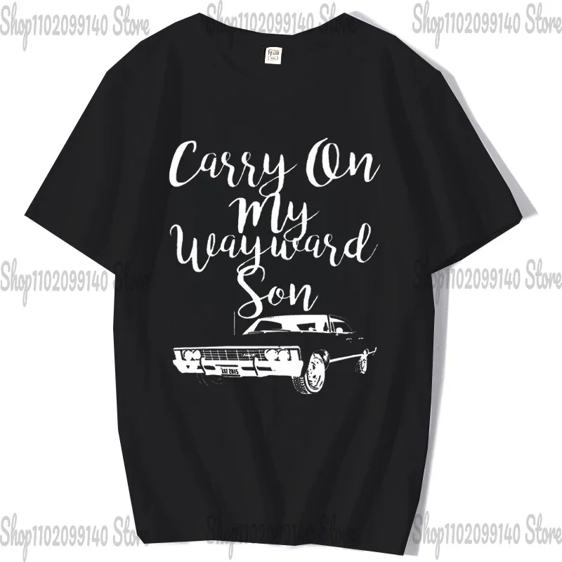 

Carry On My Wayward Son Women Tshirts Supernatural Winchester Gothic Vintage Female Clothing Loose Graphic Tops