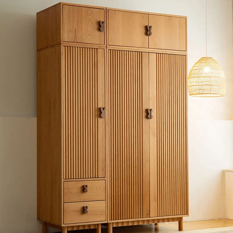 Nordic all-solid wood cherry wood wardrobe, modern minimalist with multi-function pumping