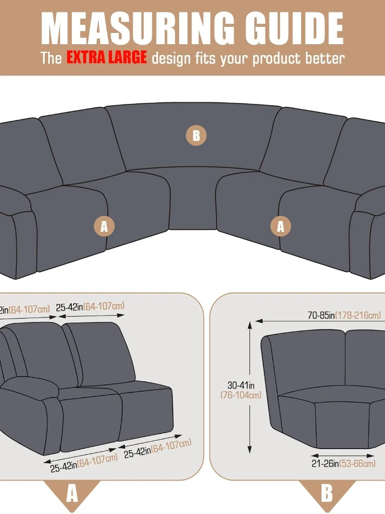 초대형 리클라이닝 단면 소파 커버, 세탁 가능한 5 피스 소파 커버, L자형 단면 소파 코너 시터, 두꺼운