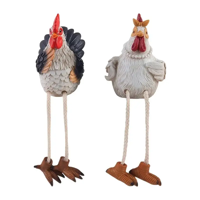 E8BD Rooster And Hen Resin Figurines Ornament Set Perfect For Desktop Display