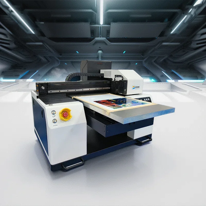 FCOLOR Hochwertiges Desktop-Digital-Flachbett-UV-Gerät UV-Gitterdrucker A4 Automatisches Tintensystem Mehrfarbig
