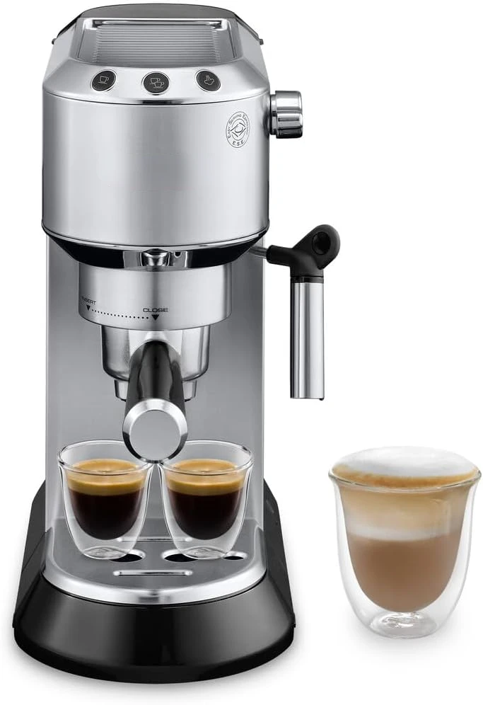 Dedica EC680M, Espresso Machine, Coffee and Cappucino Maker with Milk Frother, Metal / Stainless, Compact Design 6 in Wide