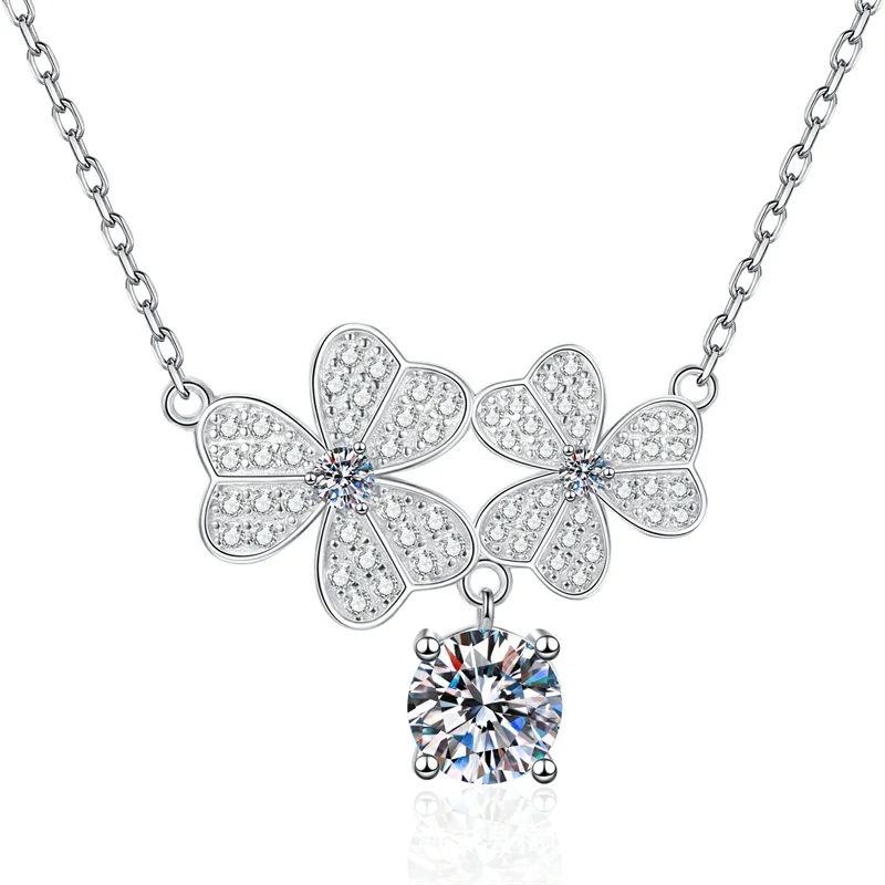 

ZFSILVER Fashion Trendy Classic s925 Silver Moissanite Lucky Flower Necklaces Charms Women Accessories Party Jewelry Gifts XL410