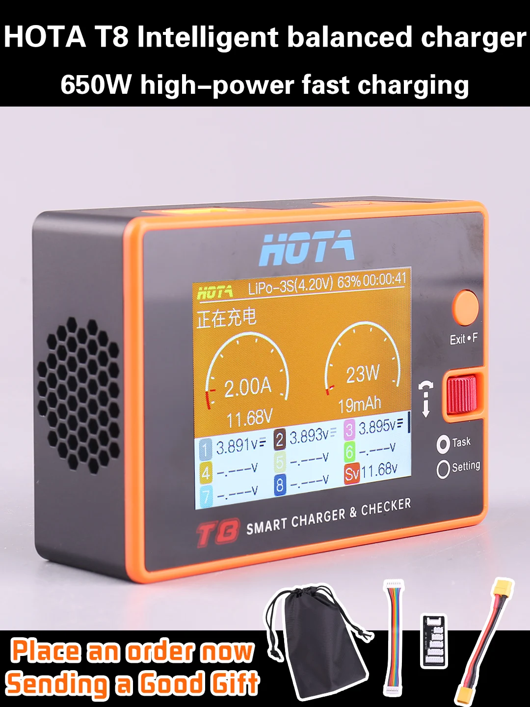 HOTA T8 650W 22A XT60 1-8S Intelligent Charger Checker for a wide range of devices NiZn/Nicd/NiMH Battery RC Drone Spares