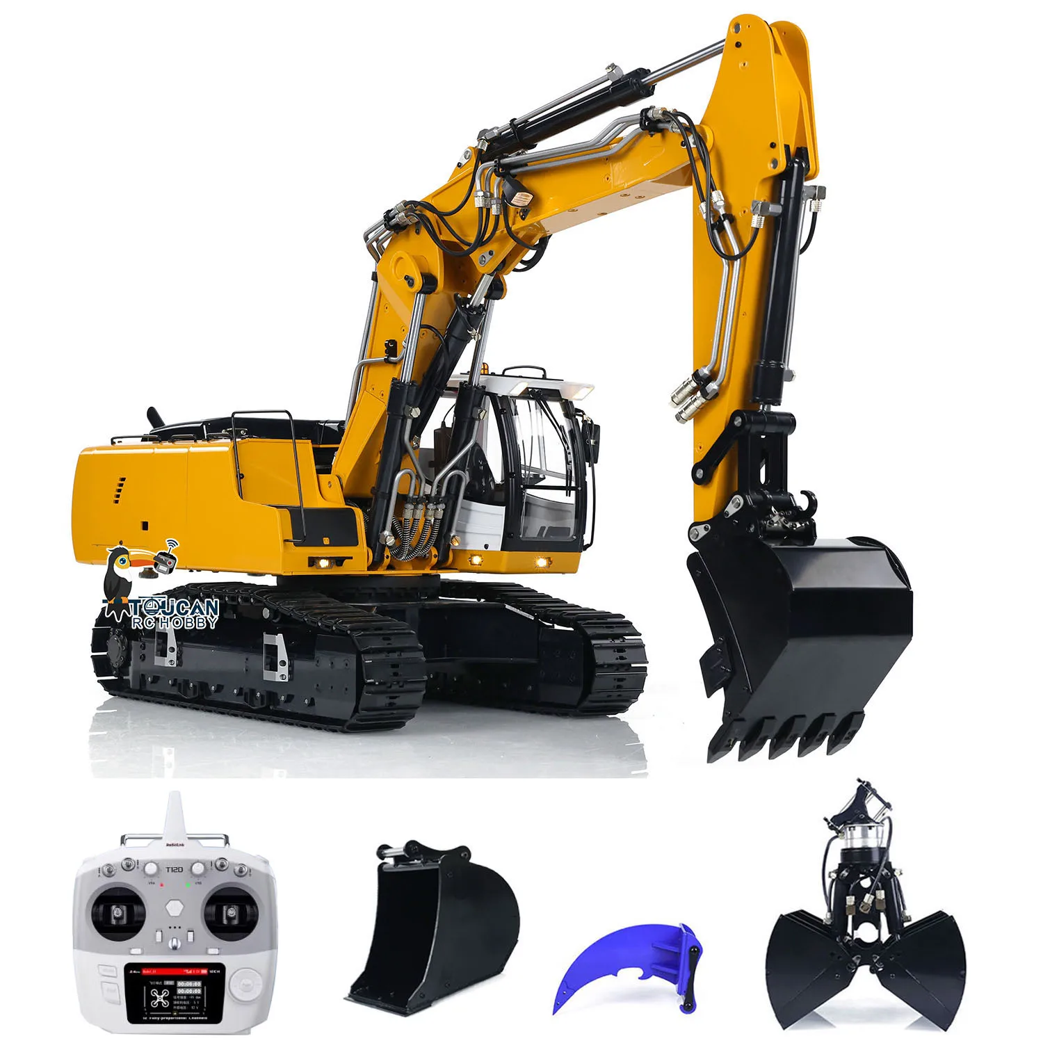 Toy MT 1/14 946-3 Hydraulic Tracked RC Excavator Painted Assembled Truck Digger Model with Metal Ripper Clamshell Bucket TH19587