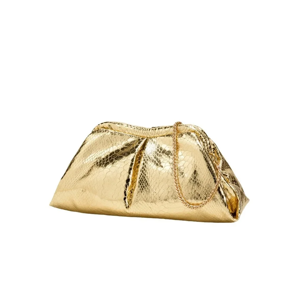 2026 Snake Print Chain Shoulder Storage Bag for Women Cloud Clutch Purse Evening Handbag Fashion Party Organizer Bag