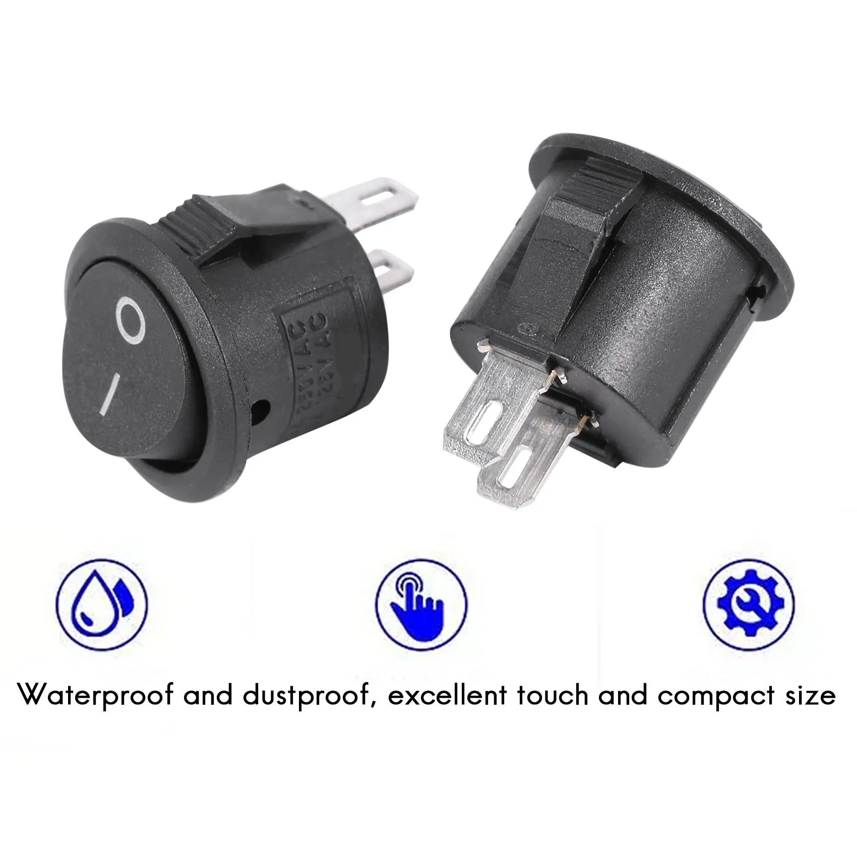 ABXF-5 Pcs SPST Black Button On/Off Round Rocker Switch AC 6A/125V 3A/250V