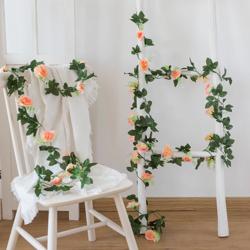 Künstliche Rosenranke Blumenwand Braut Hochzeitskranz Festival Seiden-Rattan-Blätter Girlande Bogen Heim Raumdekoration Bestseller Geschenk – Detail 4