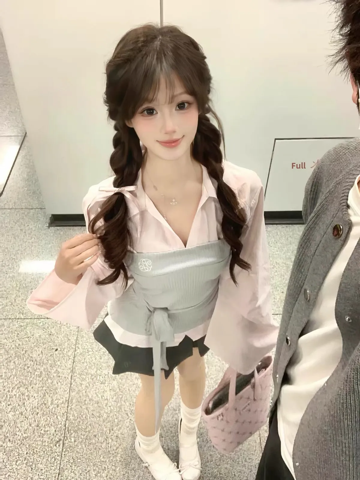 Early Autumn Beautiful Casual Ootd Shirt And Skirt Set Women's Fashion Ensemble Padded Blouse Pleated  Skirt Two-Piece Suit