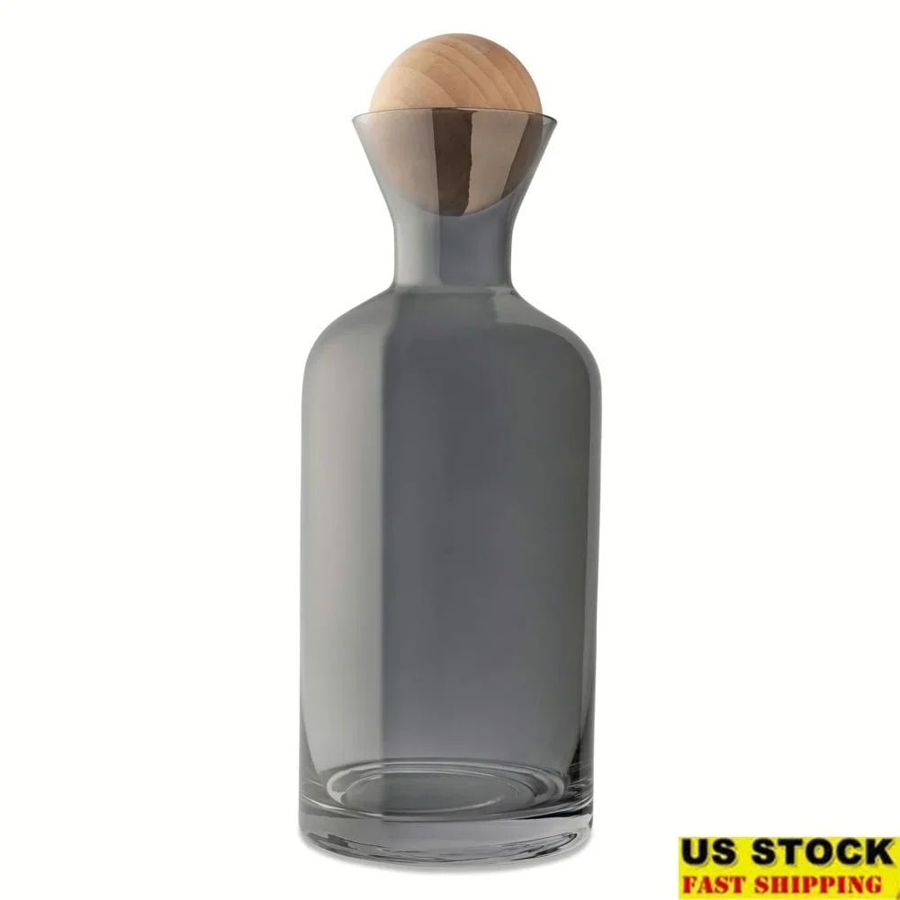 

Stylish Glass Carafe with Rubber Wood Stopper Ideal Serving Water Juice Cocktails Kitchen Decor Dining Essentials