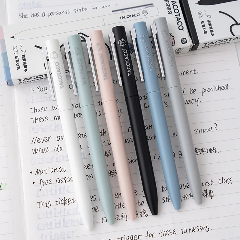 4 Pcs/Set Creative Low Gravity Center Gel Pen Morandi Color Rotating Refill 0.5mm Black Ink Quick-Dry Writing Pens Stationery