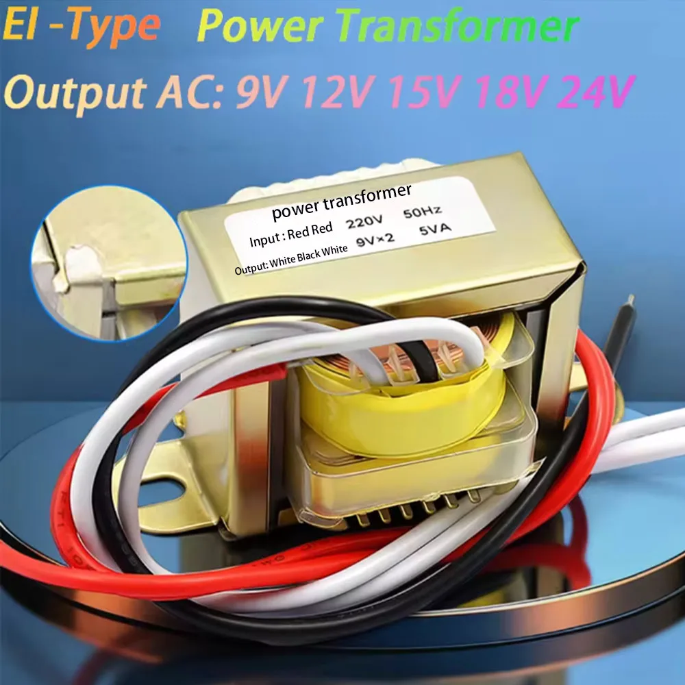 1Pcs EI Type 3W 5W 10W 30W 50W Power Transformer Input AC 220V 50HZ Output AC 9V 12V 15V 18V 24V Dual V 3Line