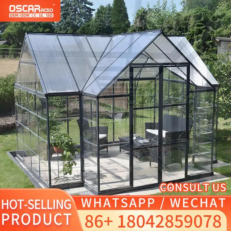 Mini 4 Season Outdoor Waterproof Aluminum Glass Garden Greenhouse with PC Polycarbonate Sheet Metal Frame for Patio Balcony Back
