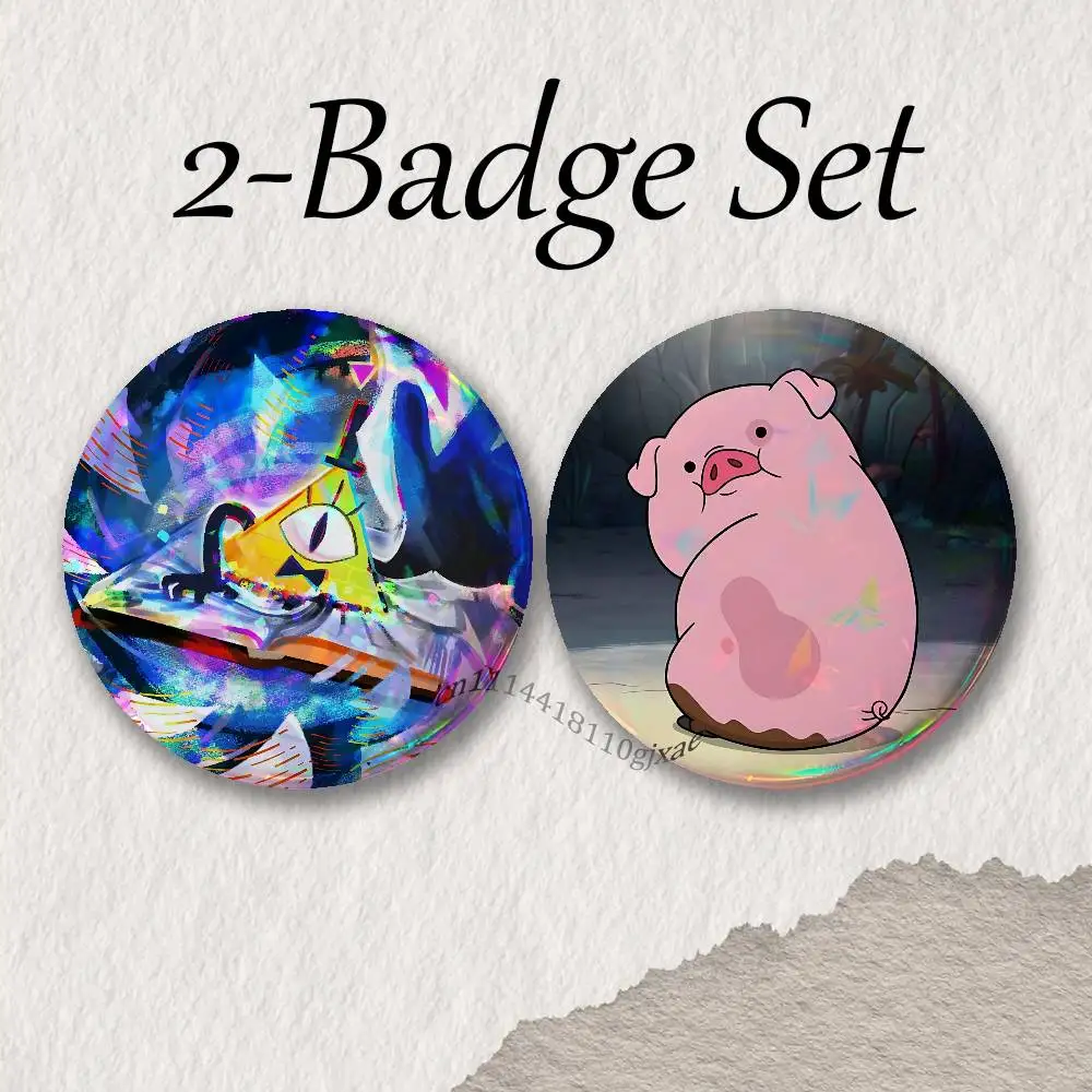 Dipper and Mabel Gravity Falls Aesthetic Round Brooch 2pieceSet Enamel Trendy for souvenir gift Merch Collectible Clothing Decor