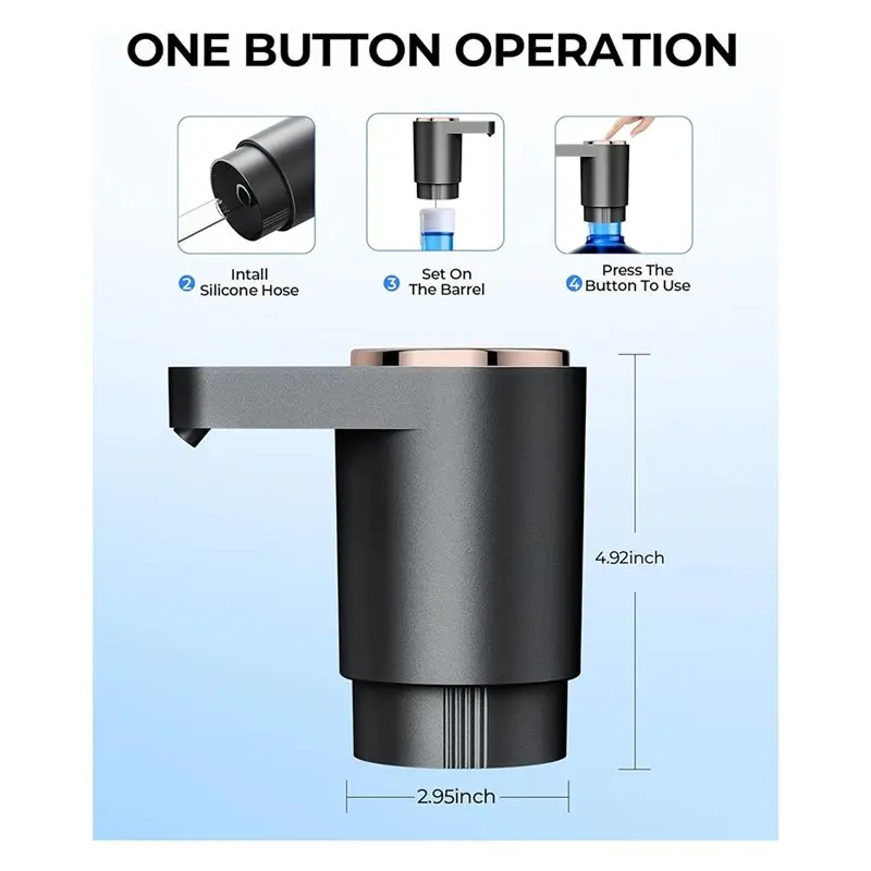 مضخة زجاجة مياه، مضخة توزيع مياه كهربائية محمولة لزجاجات سعة 5 جالون شحن TYPE-C، للتخييم في غرفة المطبخ-A54Q #6