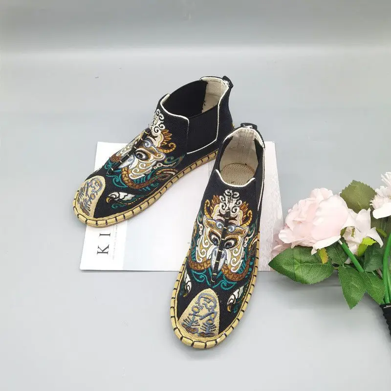 Chinese style mens embroidery high top cloth shoes retro official boots Ancient Hanfu shoes Kungfu Shoes Martial Art Sneaker