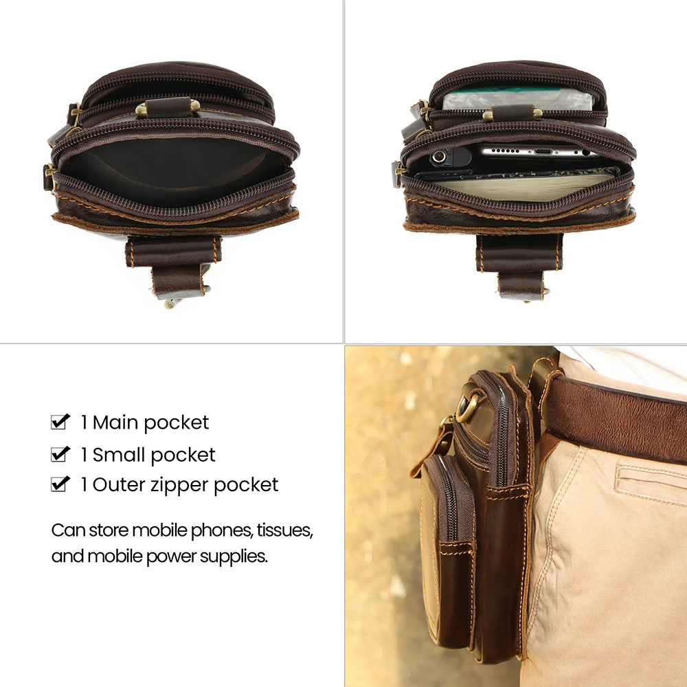 Männer Leder Taille Tasche Vintage Rindsleder Leder Mann Gürtel Tasche Casual Männlichen Fanny Pack Taille Pack Telefon Beutel Neue