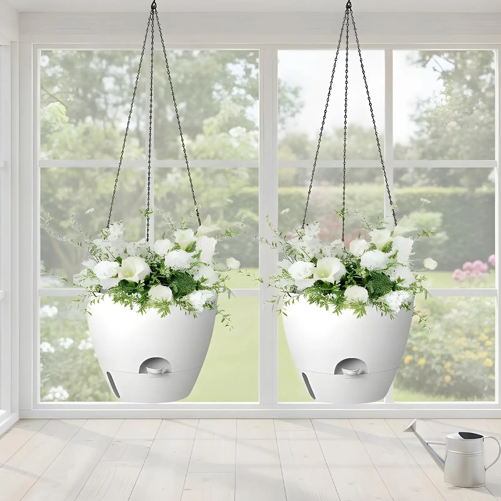 

Самополивающийся кашпо с резервуаром, садовый декор, 2-х предметные корзины для растений, настенные украшения для внутреннего и наружного домашнего настенного окна