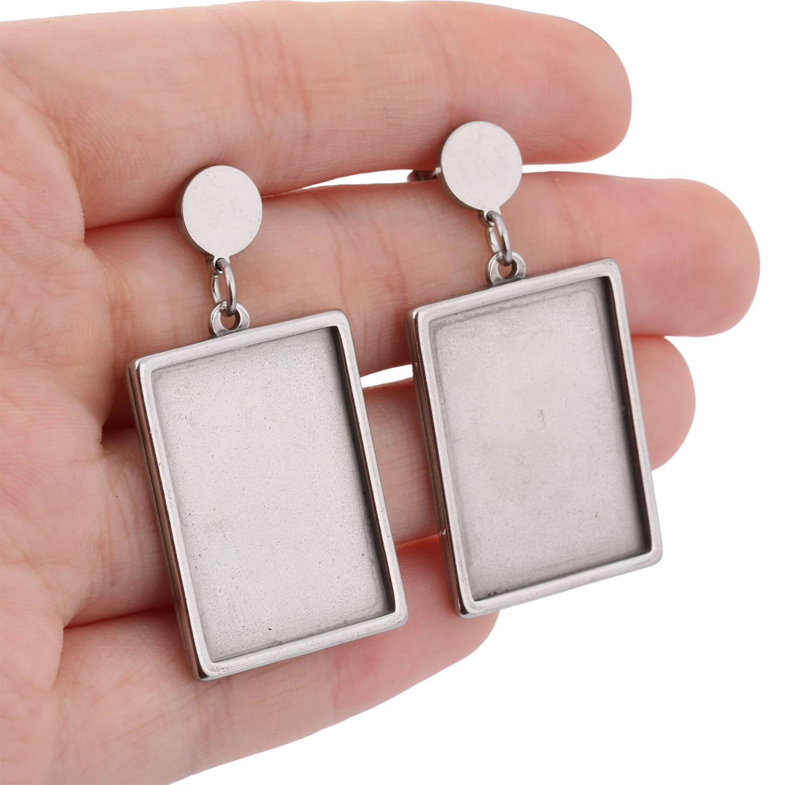 6pcs Stainless Steel Fit 18x25mm Rectangle Cabochon Earring Setting Blanks Diy Post Earrings Base Studs Findings