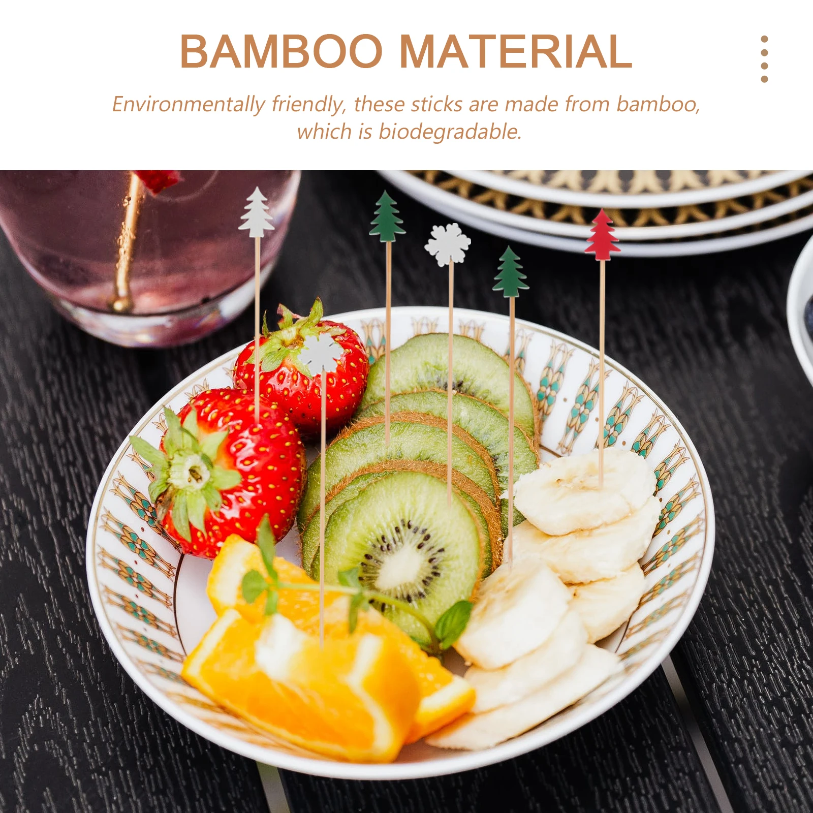 

100Pcs Bamboo Fruit Picks Disposable Christmas Tree Snowflake Shape Cocktail Sticks Holiday Party Cocktail Picks