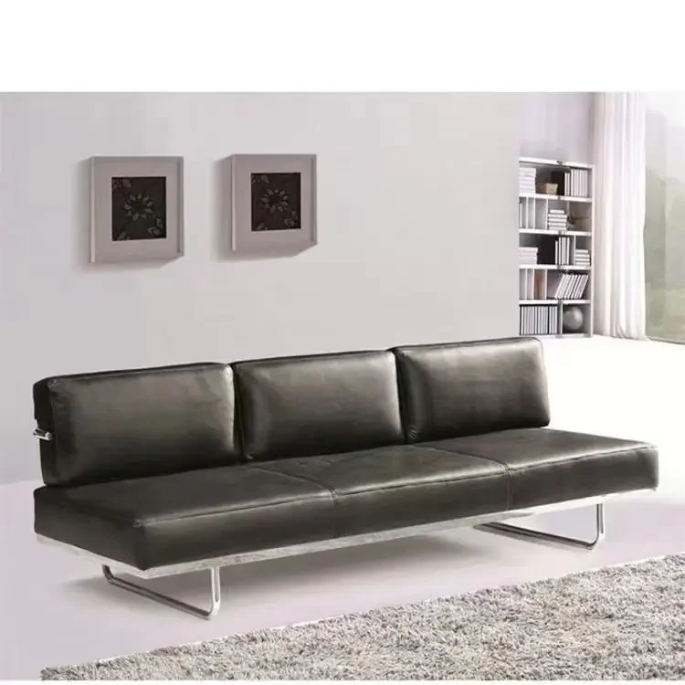 Lounge Furniture Stainless Steel Frame Leather Daybed Office Sofa Set