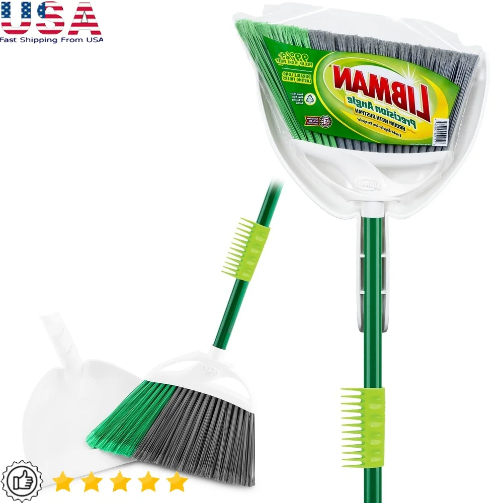 

Precision Angle Broom with Dust Pan Eco Friendly All Surface Fibers Capture Dust Dirt Pet Hair Easy Clean Up Anti Static