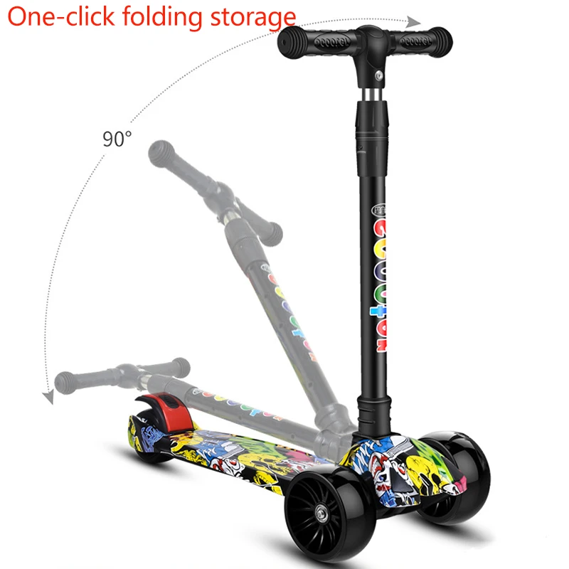 Children Scooter 3 Wheel Scooter with Flash Wheels Kick Scooter for 2-12 Year Kids Adjustable Height Foldable Children Scooter