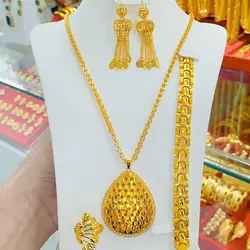 Bububu New 24K Gold Plated Dubai Jewelry Set Necklace Ring Bracelet Earrings Party Jewelry Fashion 4 Piece Set YY10133