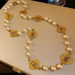 Vintage Chain Pearl Necklace earring for Women Sweater Jewelry set