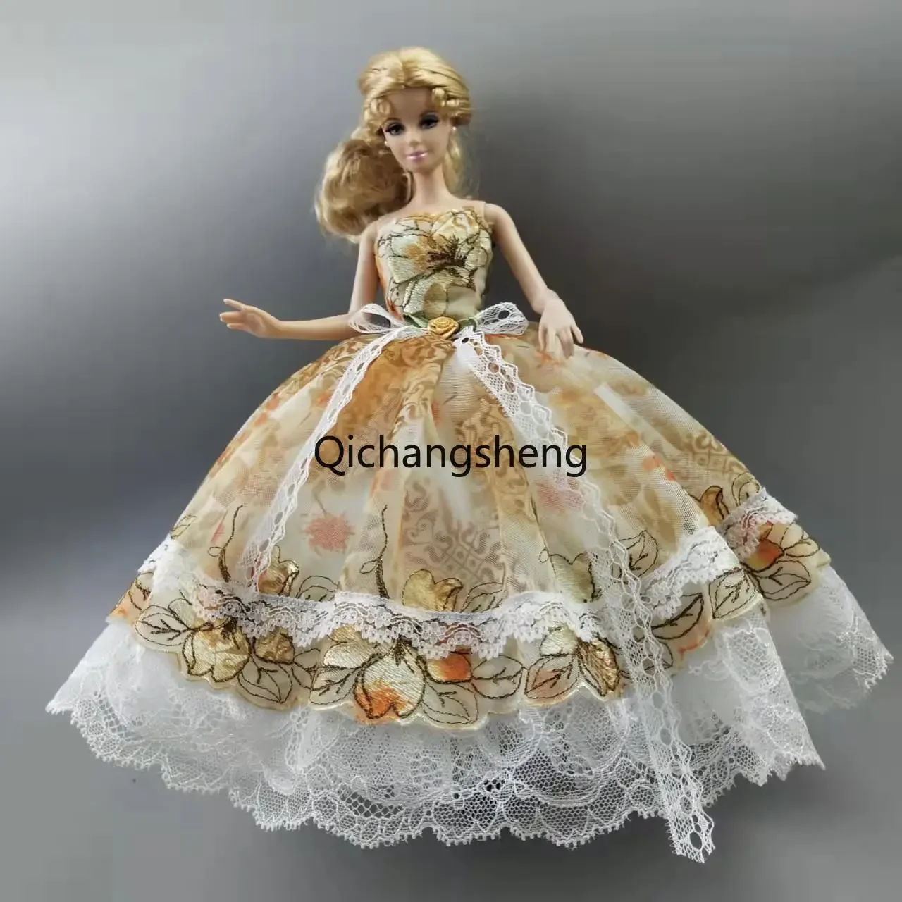 

1/6 Khaki Floral Wedding Dress for Barbie Doll Clothes for Barbie Clothes Party Gown Princess Outfit 11.5" Dolls Accessories Toy