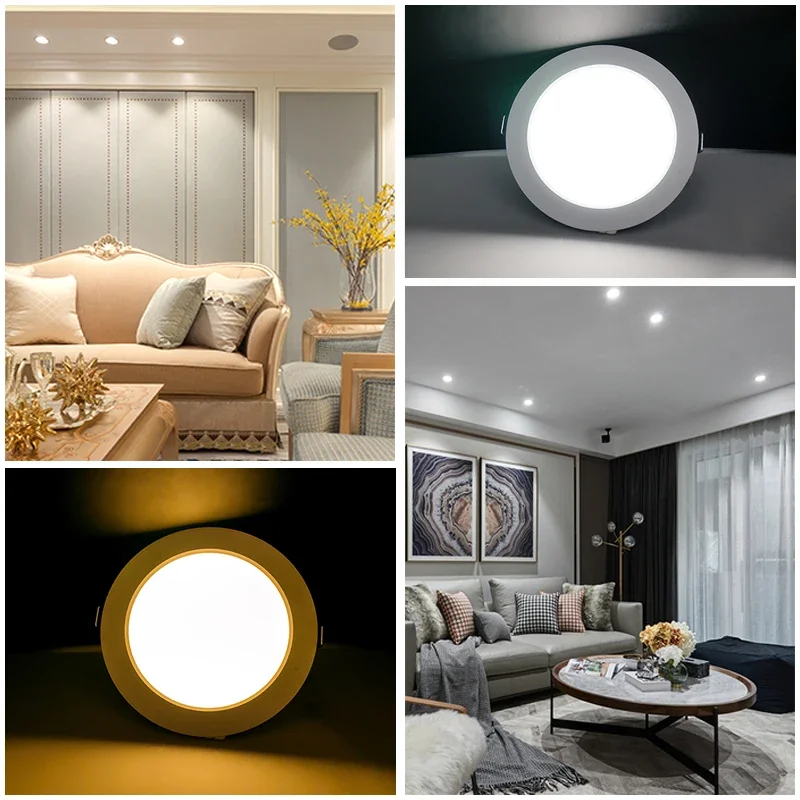 Redonda LED Downlight para iluminação interior, Lâmpada LED embutida, Luz de painel, Down Light, 3W, 5W, 7W, 9W, 12W, 15W, 220V AC, 230V, 240V