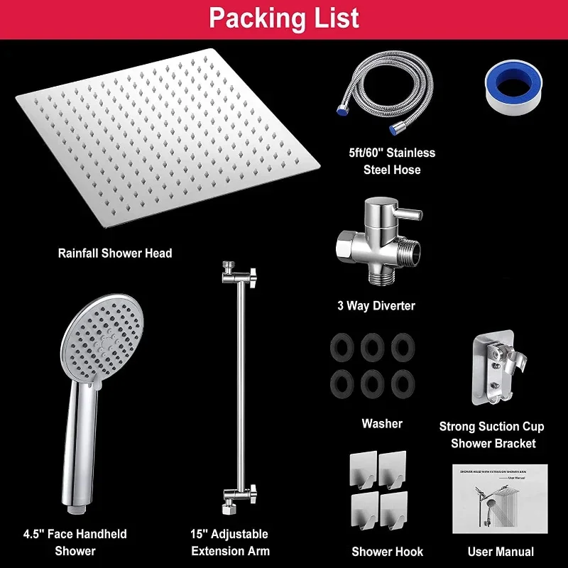 8/10 Inch Adjustable Shower System Bathroom High Pressure Shower Faucet Set Water Saving Shower Set with 5 Modes Hand Showerhead