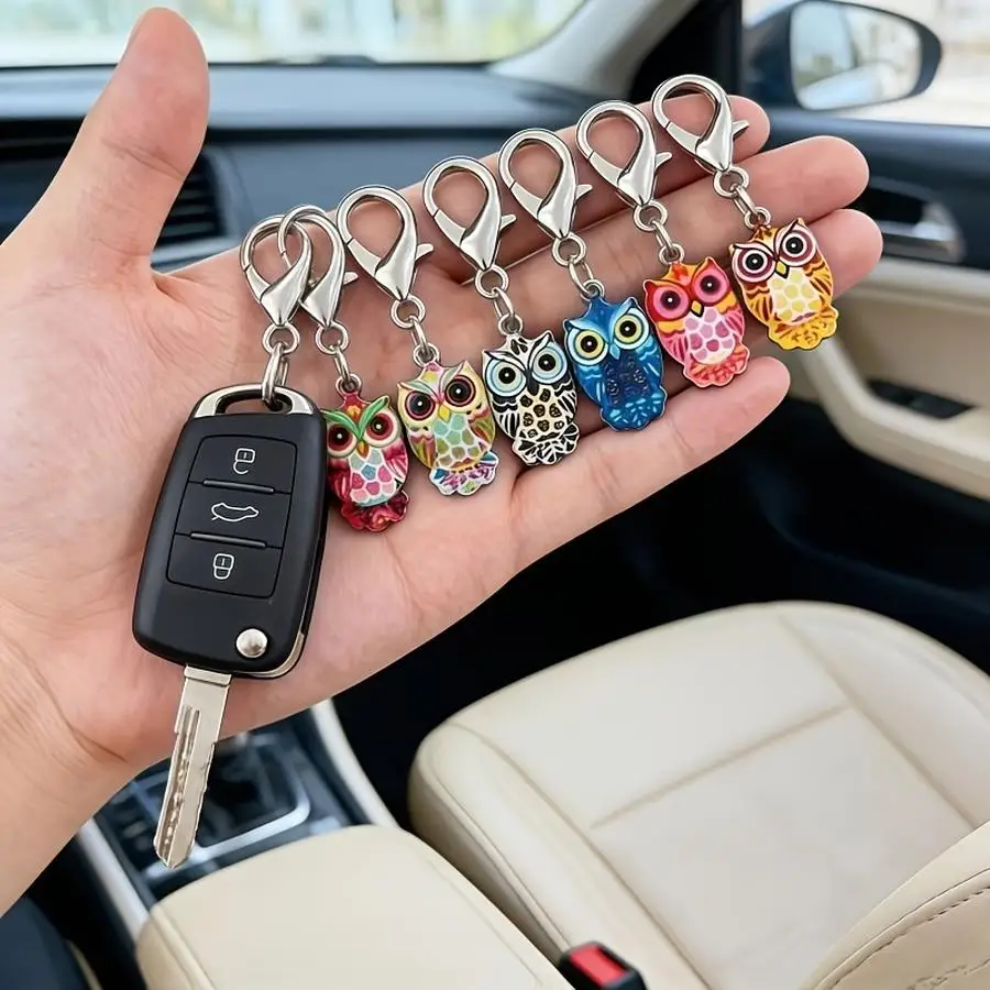 1/5/10/20/50/100pcs Colorful Owl Keychain Set, Includes 6 Keychains/6 Lucky Owl Greeting Cards/6 Mesh Bags, Suitable for Decorat view 3