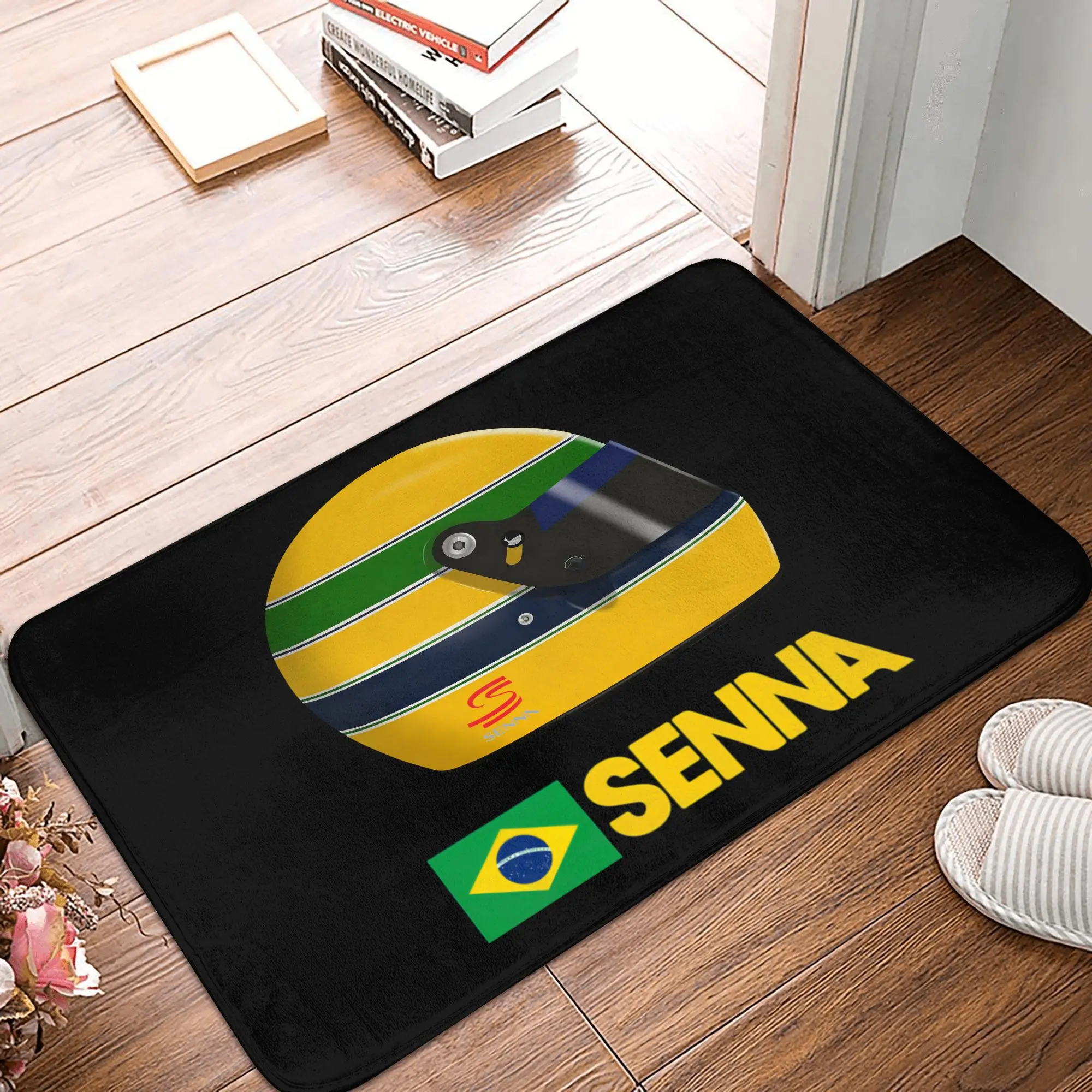VIKAMA Ayrton Senna Signature Doormat,Non‑Slip Brazil Flag Stripe Floor Rug,F1 Racing Legend Decor Mat for Entryway Bedroom Rug view 2