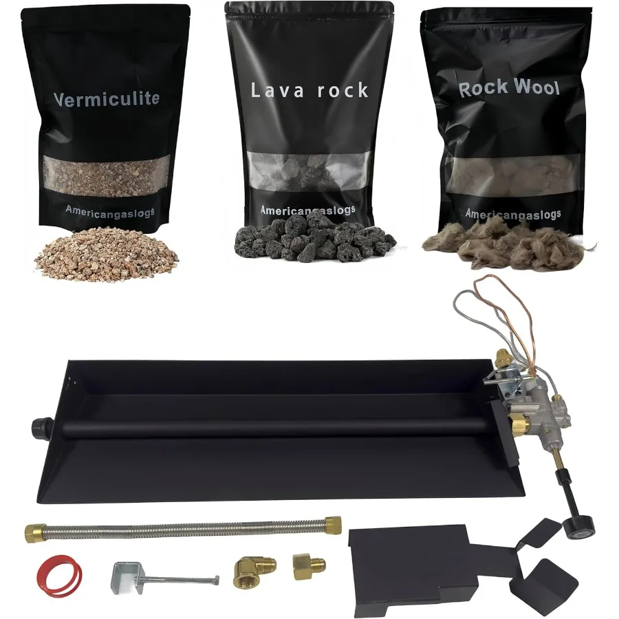 

Газовая каминная горелка 18-24, с ручным клапаном для пропановых бревен, вентилируемая горелка, отделка из нержавеющей стали, эффективный эффект черного пламени