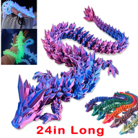 60cm 3D Printing Dragon Desktop Decorative Ornaments Movable Joints Colorful Dragon Sculpture Crafts Retro Home Decoration Gifts
