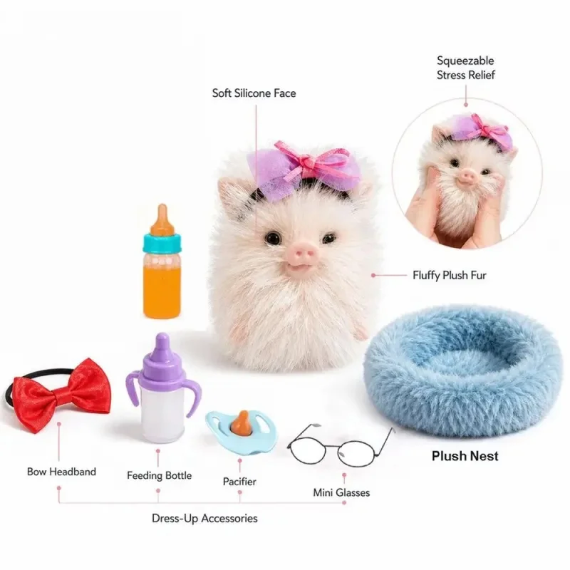 Realistic Silicone Reborn Pet Pig Stress Relief Simulation Decompression Lifelike Texture Hairy Surface Squeeze Children Gift