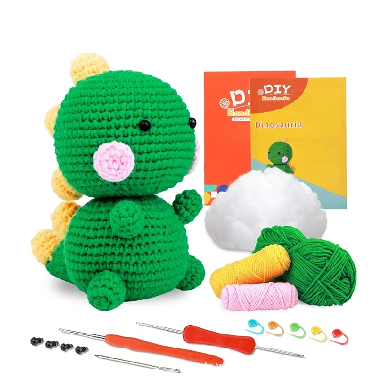 

1Set Dinosaur Crochet Knitting Kit With Cotton Yarn Thread And Crochet Hooks For Doll Making DIY Non-finished Materials Set