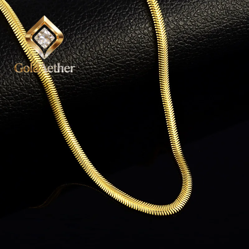 GoldNouveau Unisex Flat Snake Necklace 24K Gold AU999 - Unisex style, delicate 24K luster, AU999 guarantee, exquisite craft for