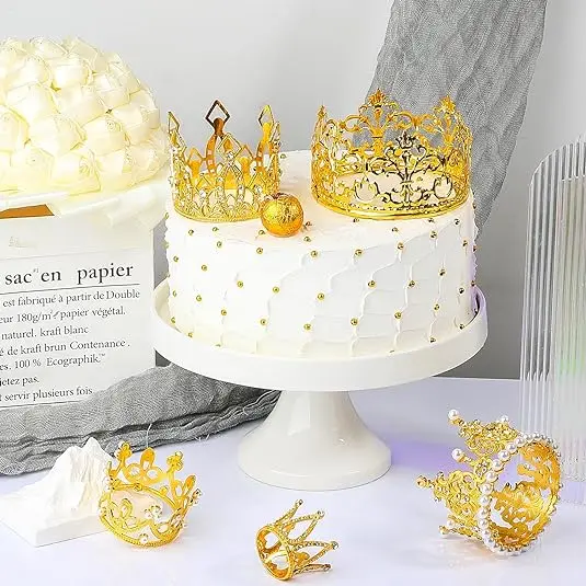 Crown Cake Topper Birthday Mini Crown Pearl Crystal Tiara Vintage Small Crowns Metal Crown Decorations for Boys Girls