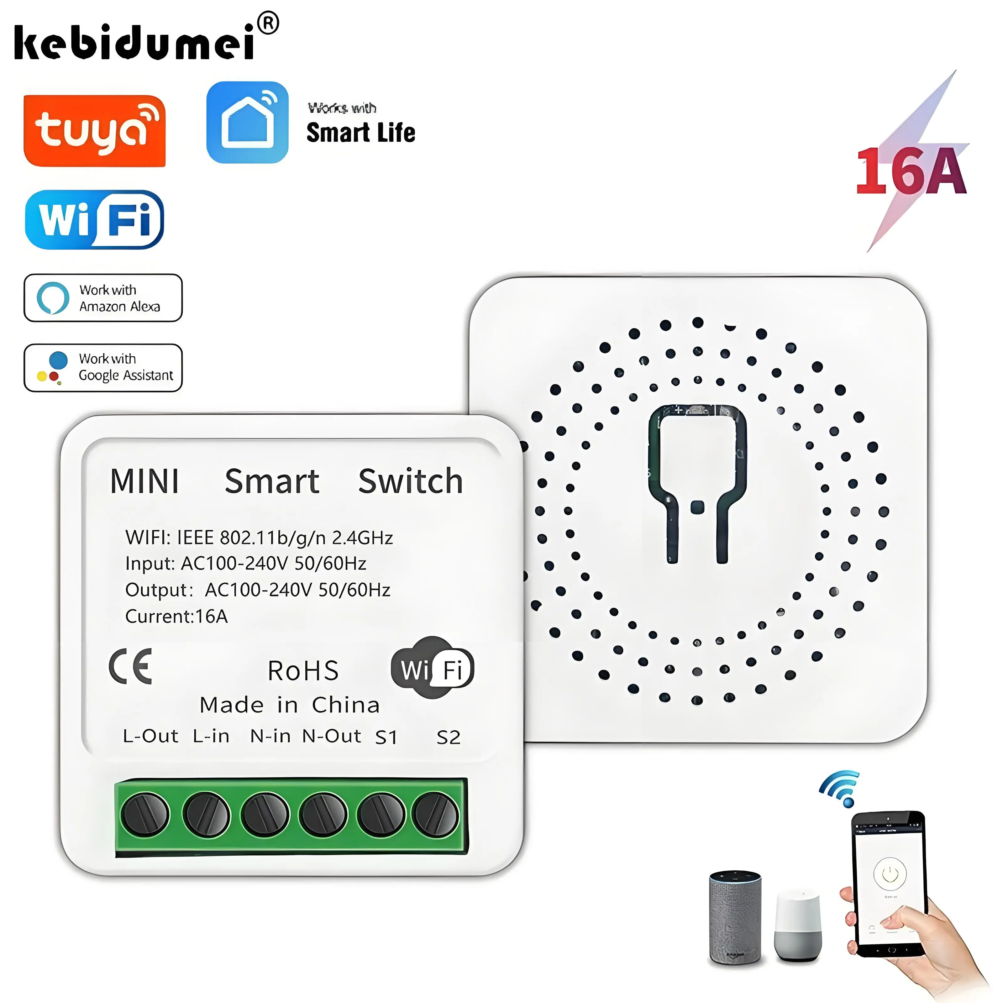 Tuya Mini 16A Wi-Fi Switch Приложение Smart Life 2-стороннее управление Модуль автоматизации умного дома Прерыватель Работа для Alexa Google Home