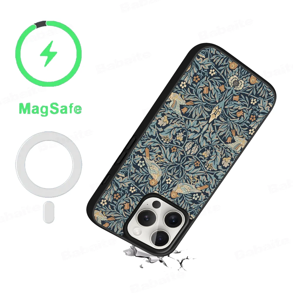 Art W-William Morris Luxury Phone Case Magnetic Case For IPhone 16 14 13 12 11 15 Pro Max Plus For Magsafe Wireless Charge Cover